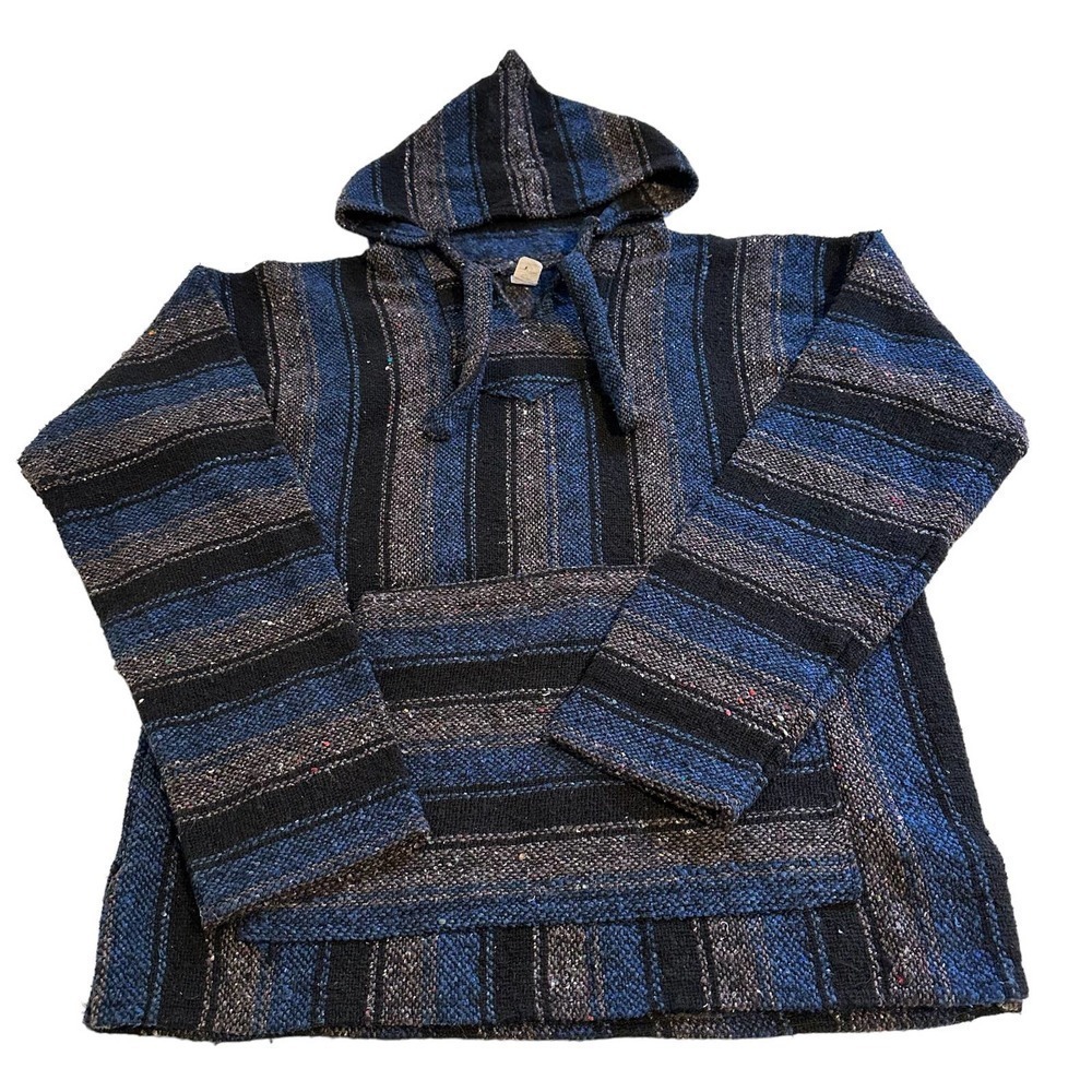 Orizaba Original Baja Blanket Hoodie Blue Black Mens Medium
